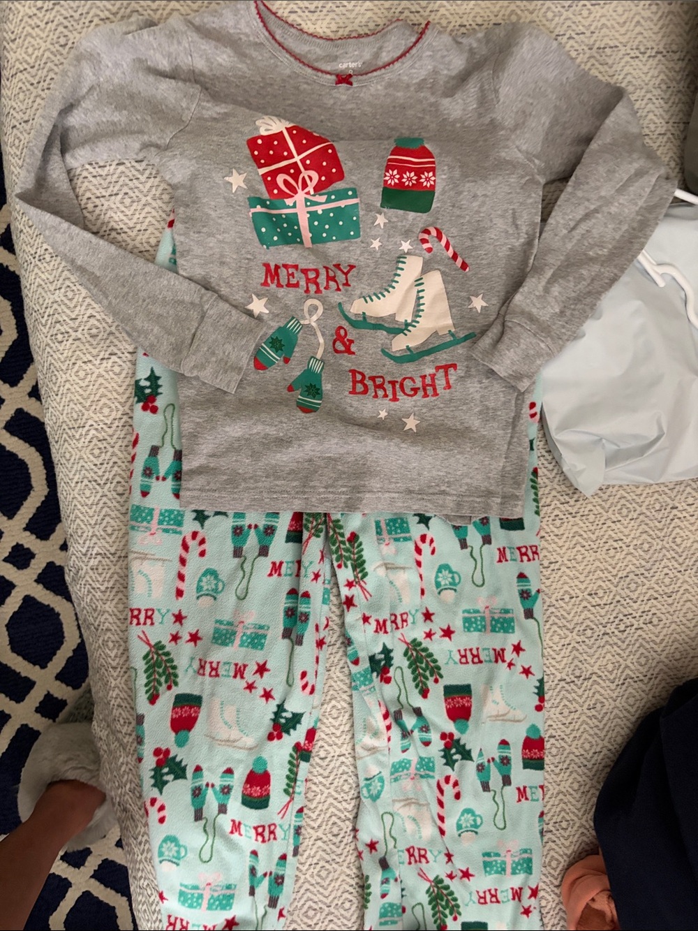Carter's Grey Top with Mint Holiday Print Pajama Set PLUS extra holiday leggings